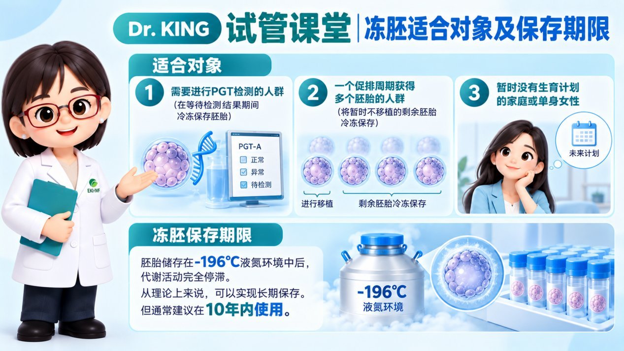 冻胚适合对象及保存期限示意图